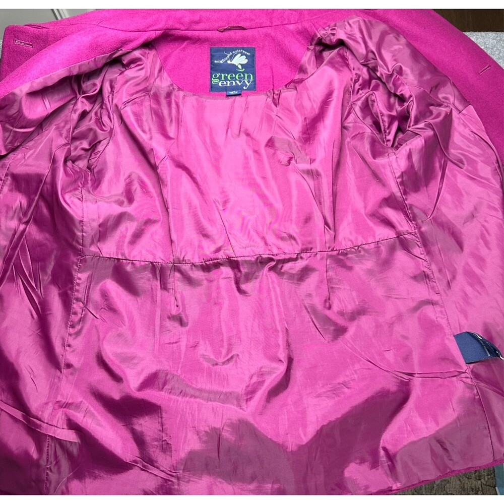 Green‎ With Envy Peacoat 1X Hot Pink Twee Barbiecore Coquette Mod Wool Blend - Picture 7 of 12
